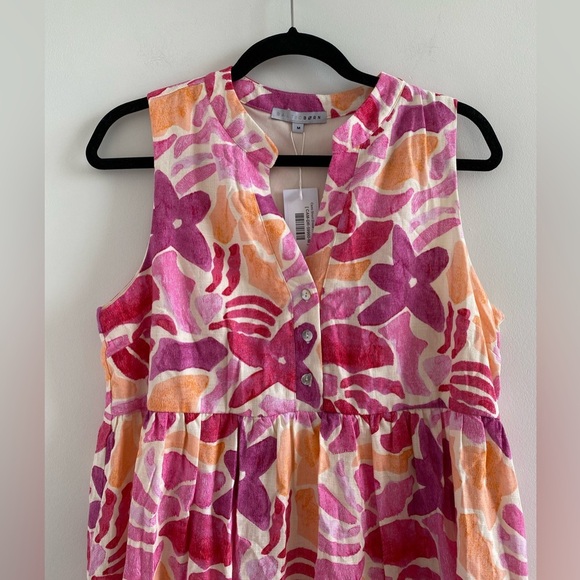 Baltic Born Pink Floral Abstract Cami Short Linen Blend Dress Size M New W/ Tag - Picture 4 of 11